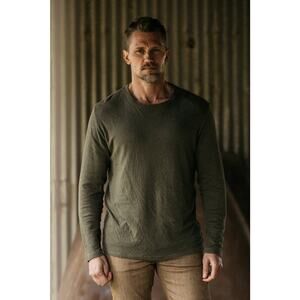 Hiroshi Kato Made in USA Long Sleeve Crew Neck Tee Olive Green Size M